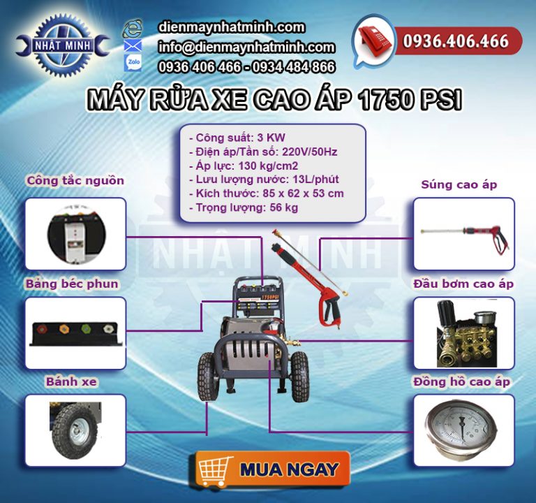 Cấu tạo và thông số máy rửa xe cao áp Lucky 1750psi