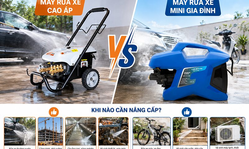 So sánh máy rửa xe cao áp và máy rửa xe mini gia đình