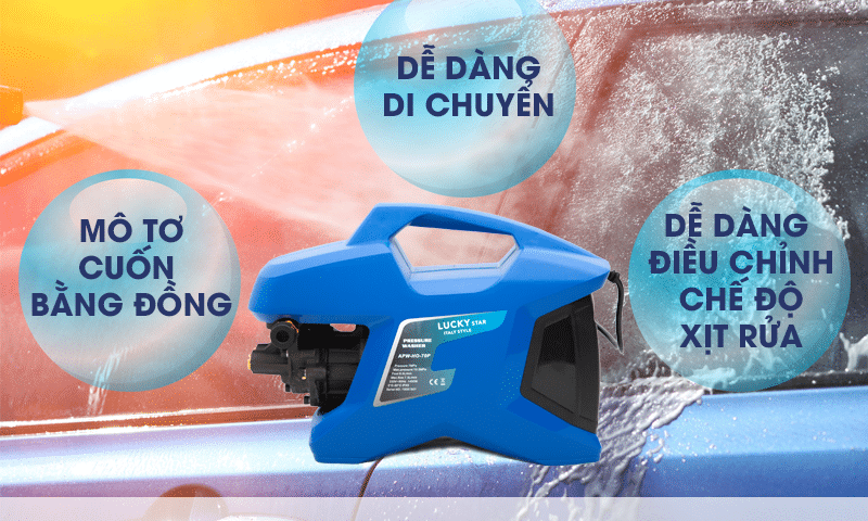 Máy rửa xe mini Trung Quốc chính hãng thiết kế tinh tế, bền bỉ