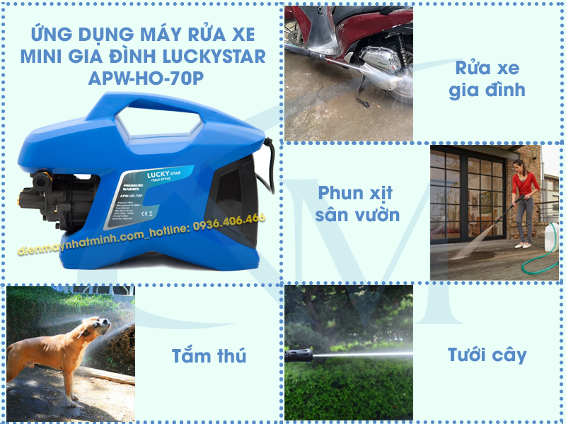 Máy rửa xe mini LuckyStar APW-HO-70P được sử dụng rộng rãi trong đời sống