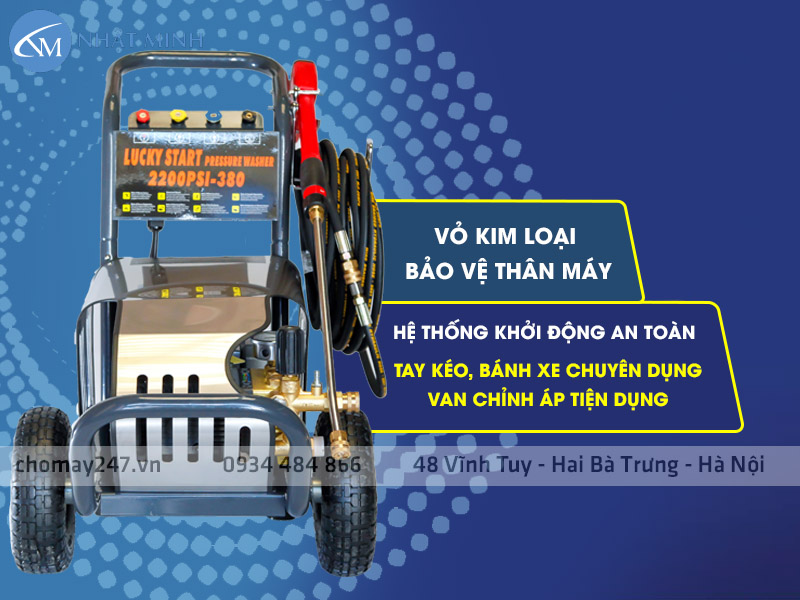 Máy rửa xe ô tô 2200psi điện 1 pha phù hợp cho mặt bằng chung các tiệm rửa xe hiện nay